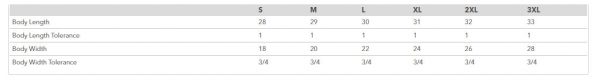 UVA Health System Unisex Performance T-Shirt Size Chart- 10 POINTS
